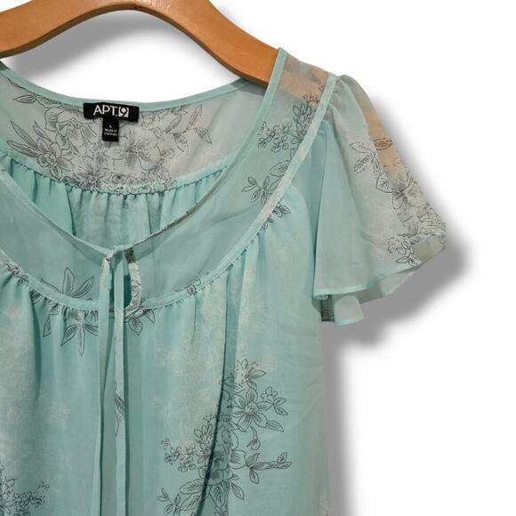 Apt. 9 Women’s Baby Blue Floral Semi-Sheer Lined Blouse - Size Large - Picture 2 of 9